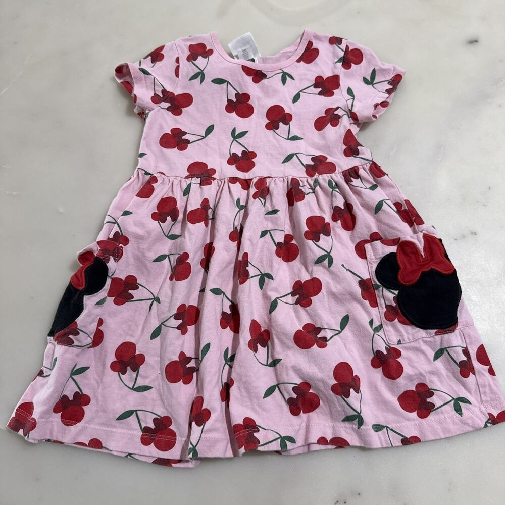 Hanna Andersson Girls 4 100cm Disney Minnie Mouse Cherries Pink Dress Pockets